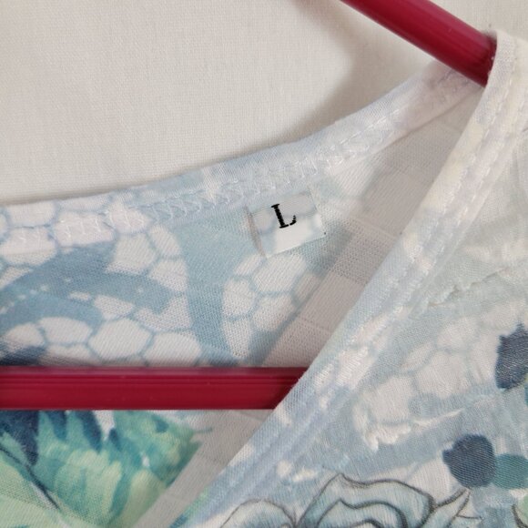 Jess & Jane USA Top Tunic ruffled layers Large floral 3/4 sleeves crescent hem - Picture 5 of 8